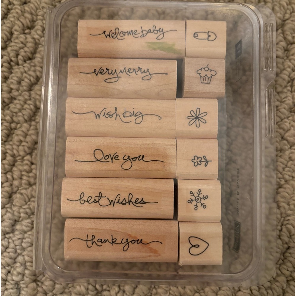 Stampn’ Up brand 12 piece wood stamp set